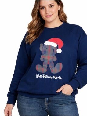 Disneyland World Resorts Mickey in Santa Hat Navy Sweatshirt Christmas SZ M